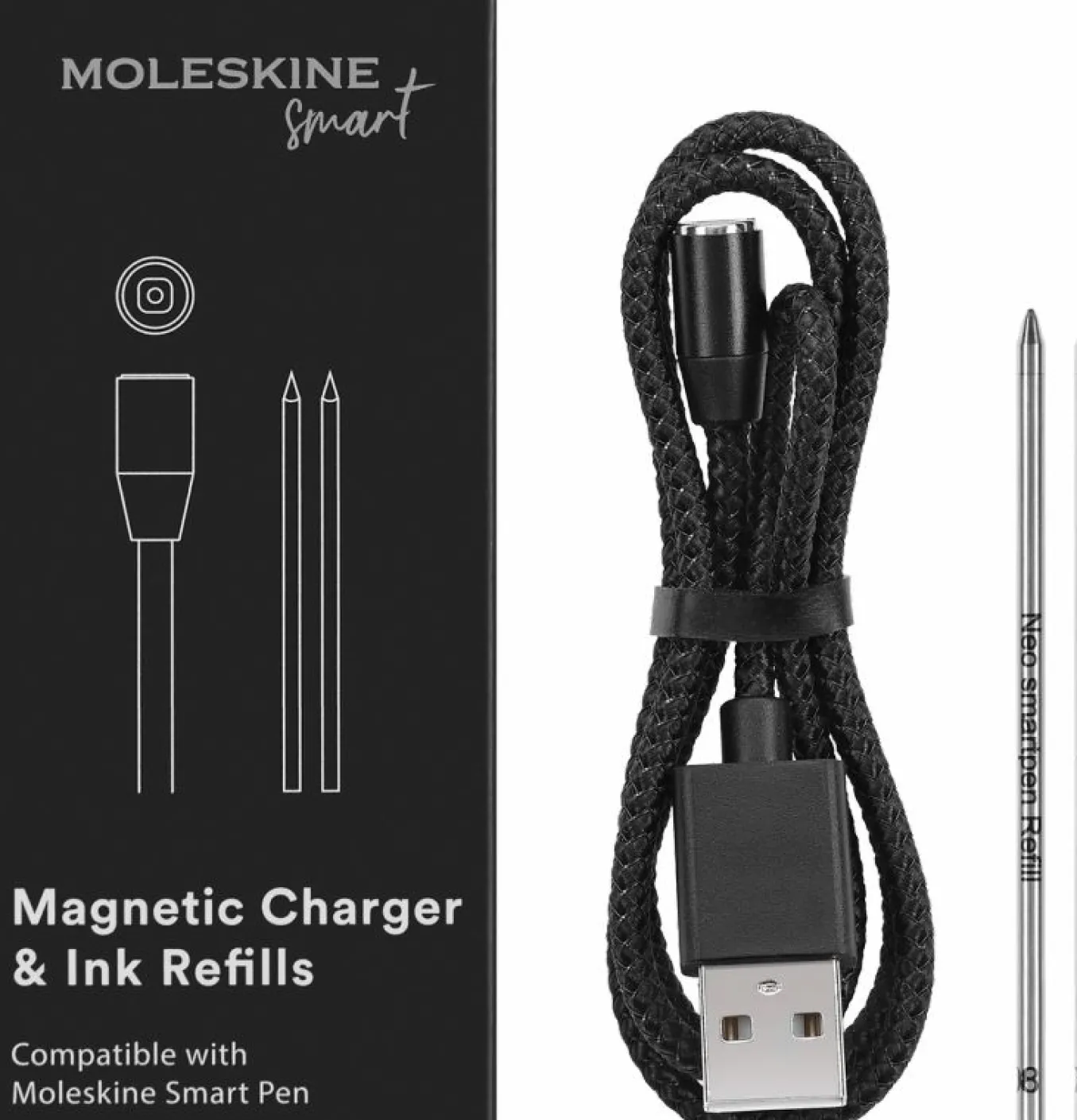 Magnetic Charger and Smart Pen Refills Compatible with Moleskine Smart Pen Black